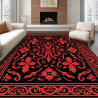 Crimson Floral Bordered Tapestry Rug