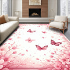 Pink Butterfly and Floral Whimsical Pattern Rug