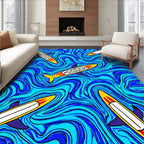Surfing Sharks in Swirling Ocean Design Rug