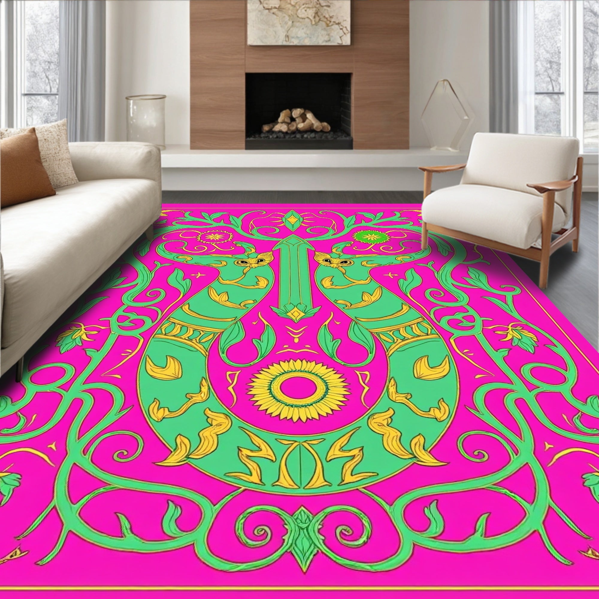 Whimsical Floral Animal Art Nouveau Rug