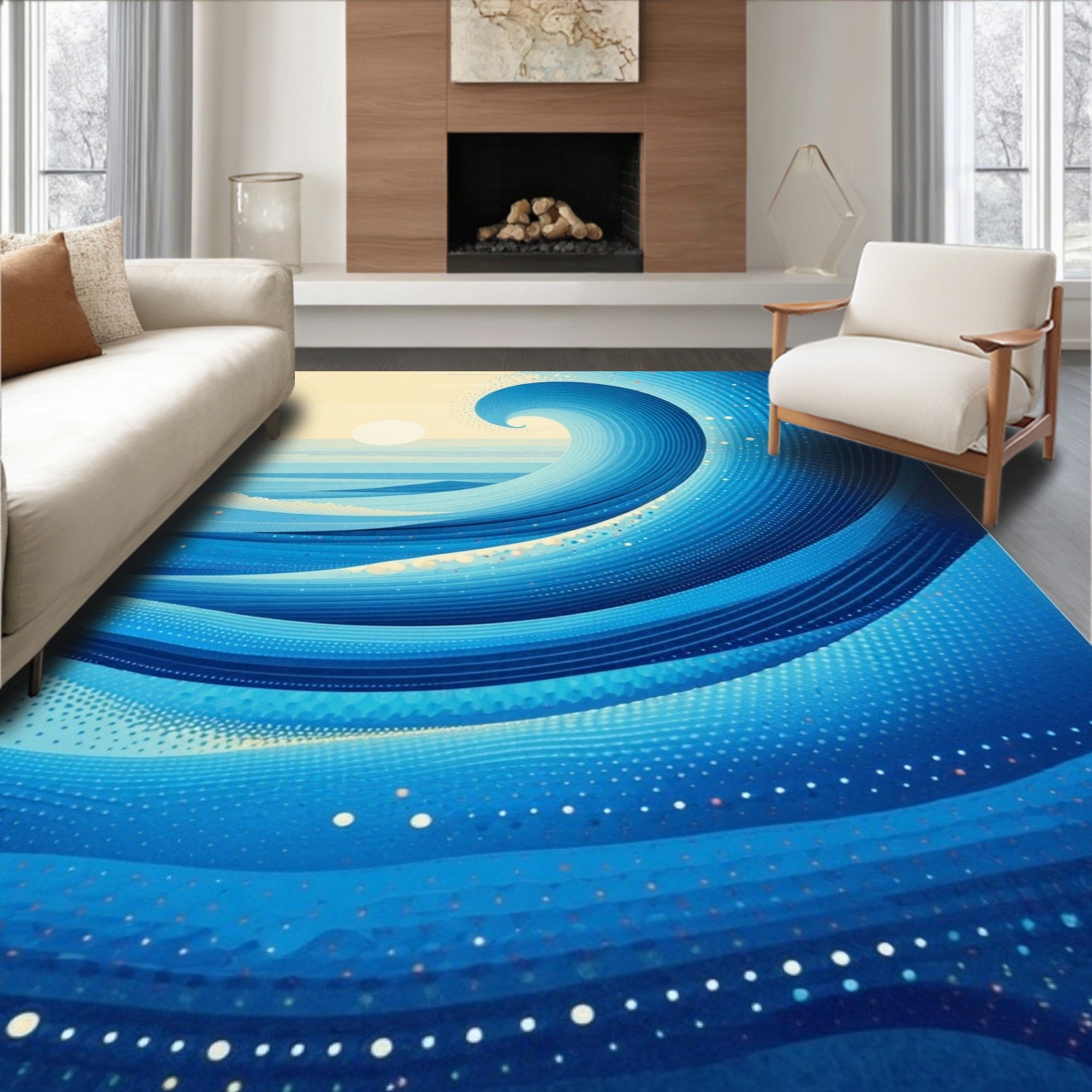 Dynamic Blue Wave Pattern Rug