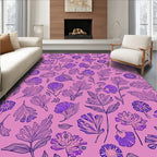 Purple Floral Line Art Pattern Rug