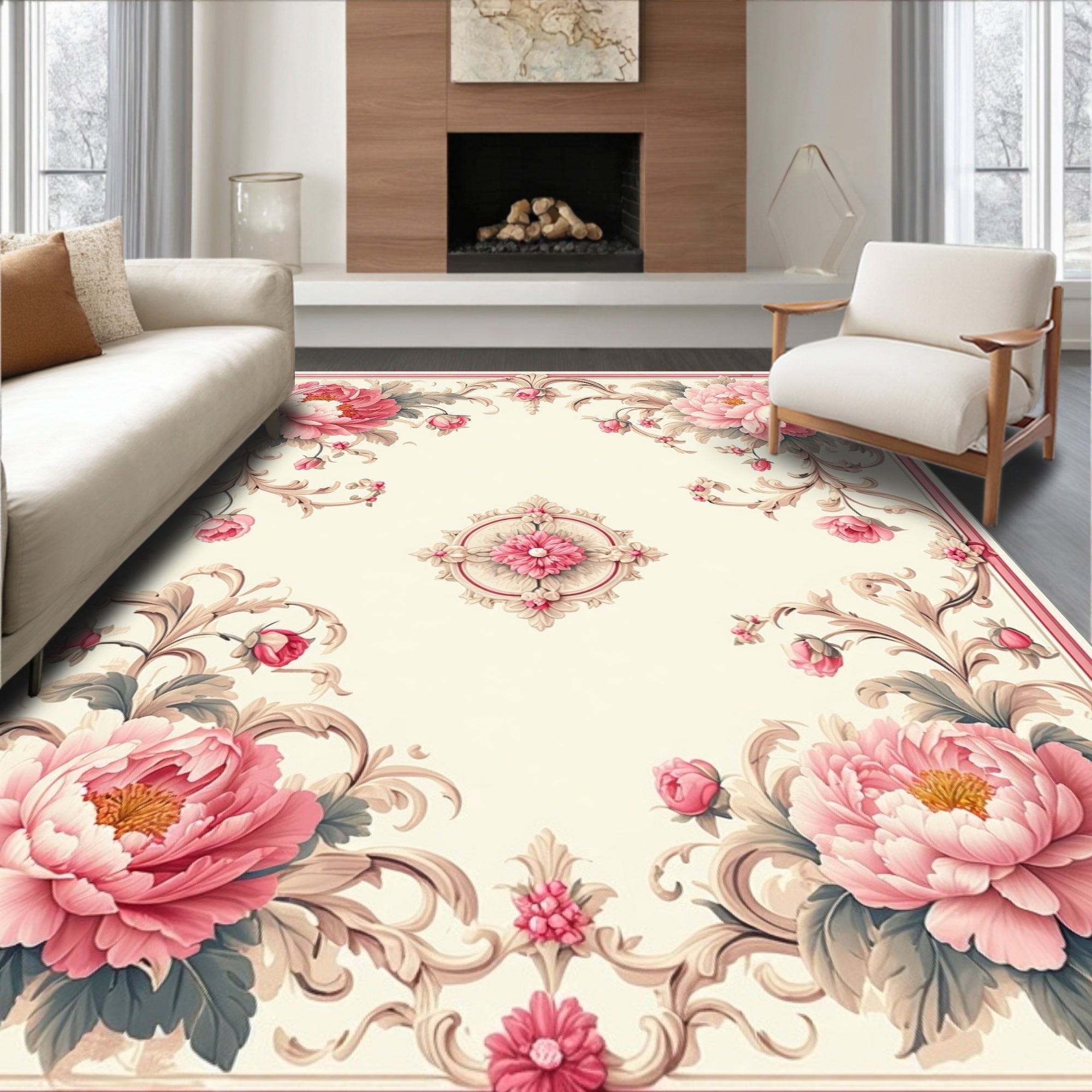 Shabby Chic Floral Vine Pattern Rug