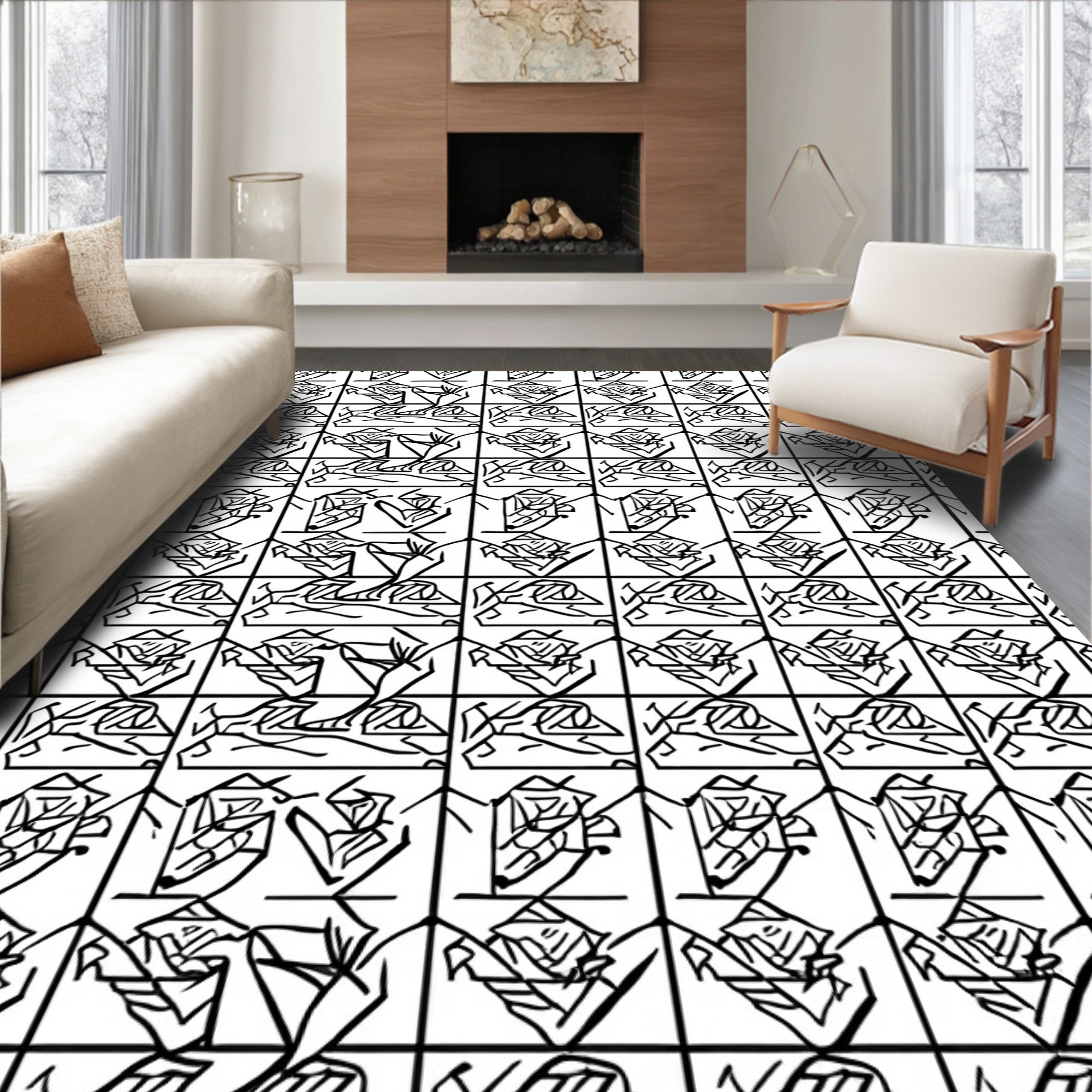 Abstract Geometric Line Art Rug
