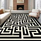 Black and Cream Geometric Maze Rug