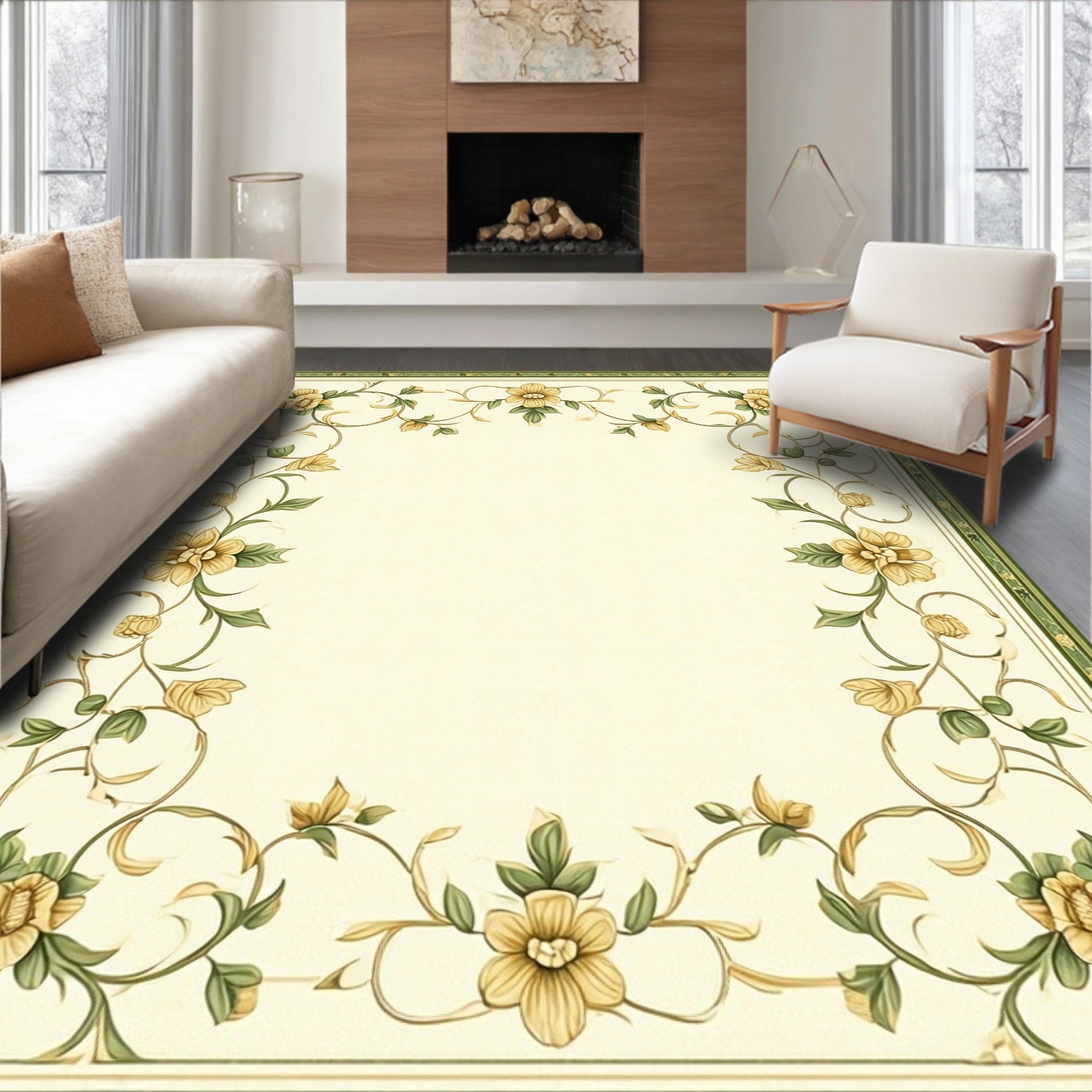 Elegant Floral Vine Square Pattern Rug