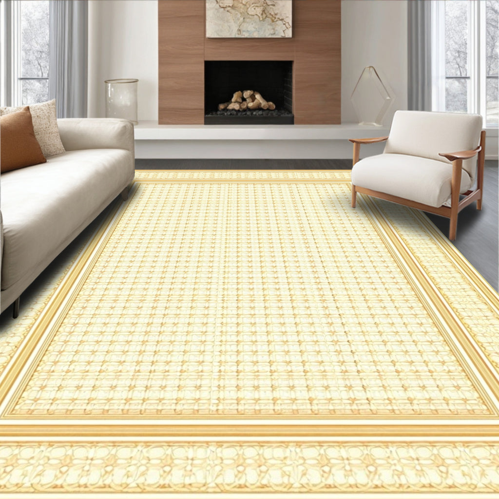 Intricate Golden Lattice And Border Rug
