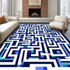 Challenging Blue Maze Pattern Rug