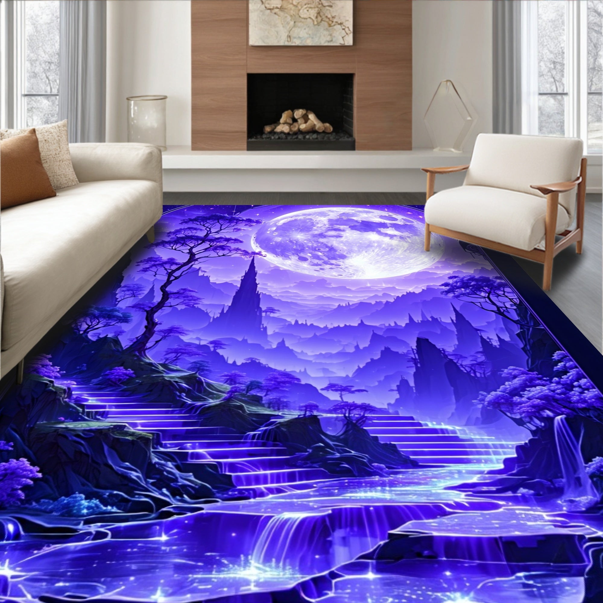 Enchanted Purple Moonscape Waterfall Rug
