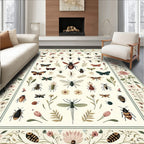 Whimsical Insect Floral Border Design Rug