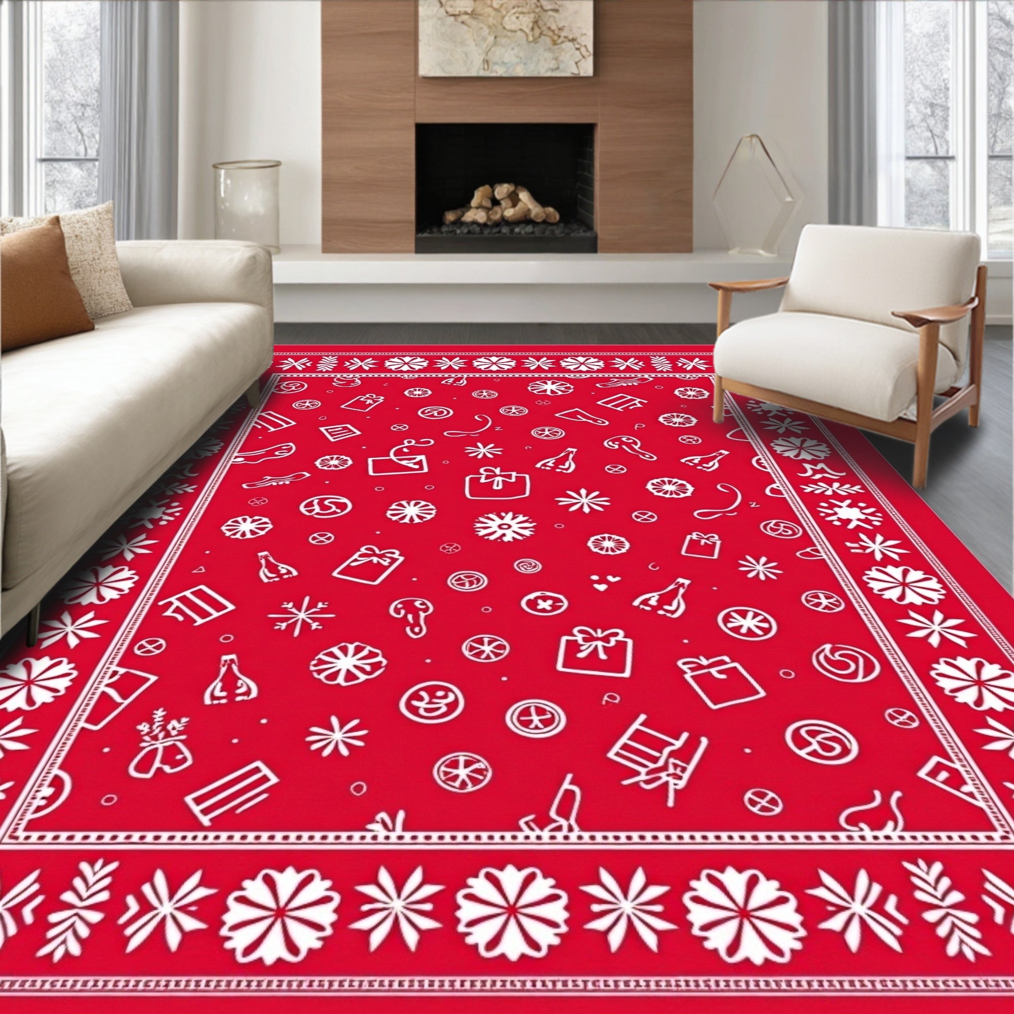 Red White Holiday Gift Scatter Rug