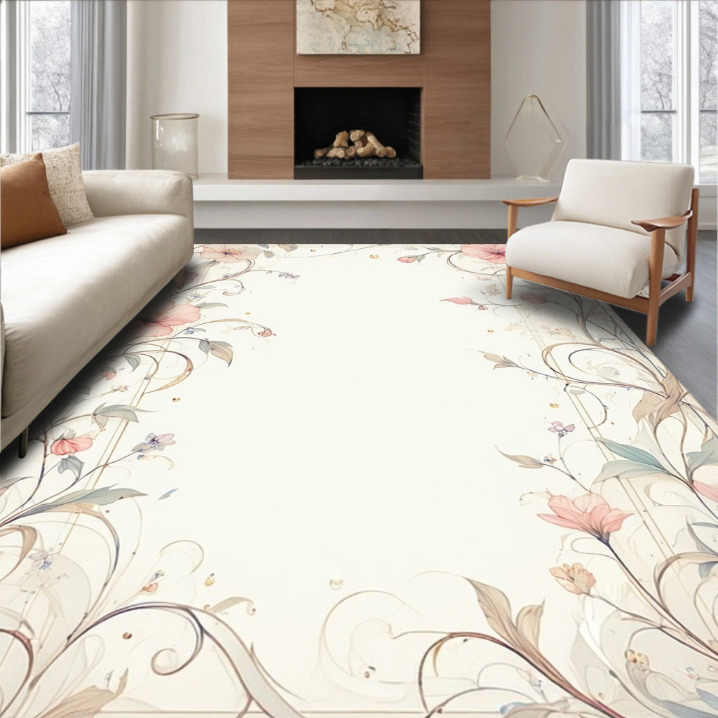 Soft Floral Vine Botanical Pattern Rug