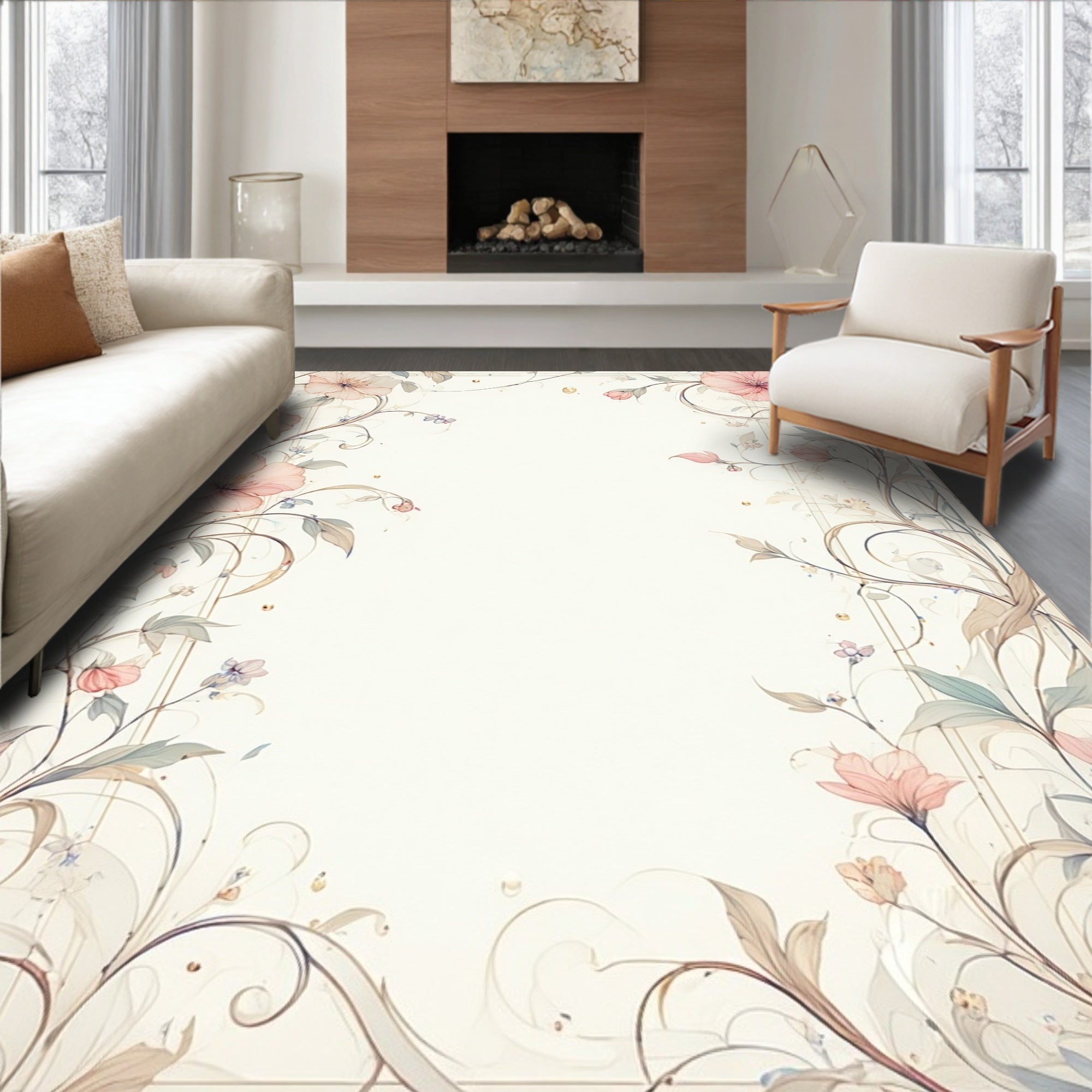 Soft Floral Vine Botanical Pattern Rug