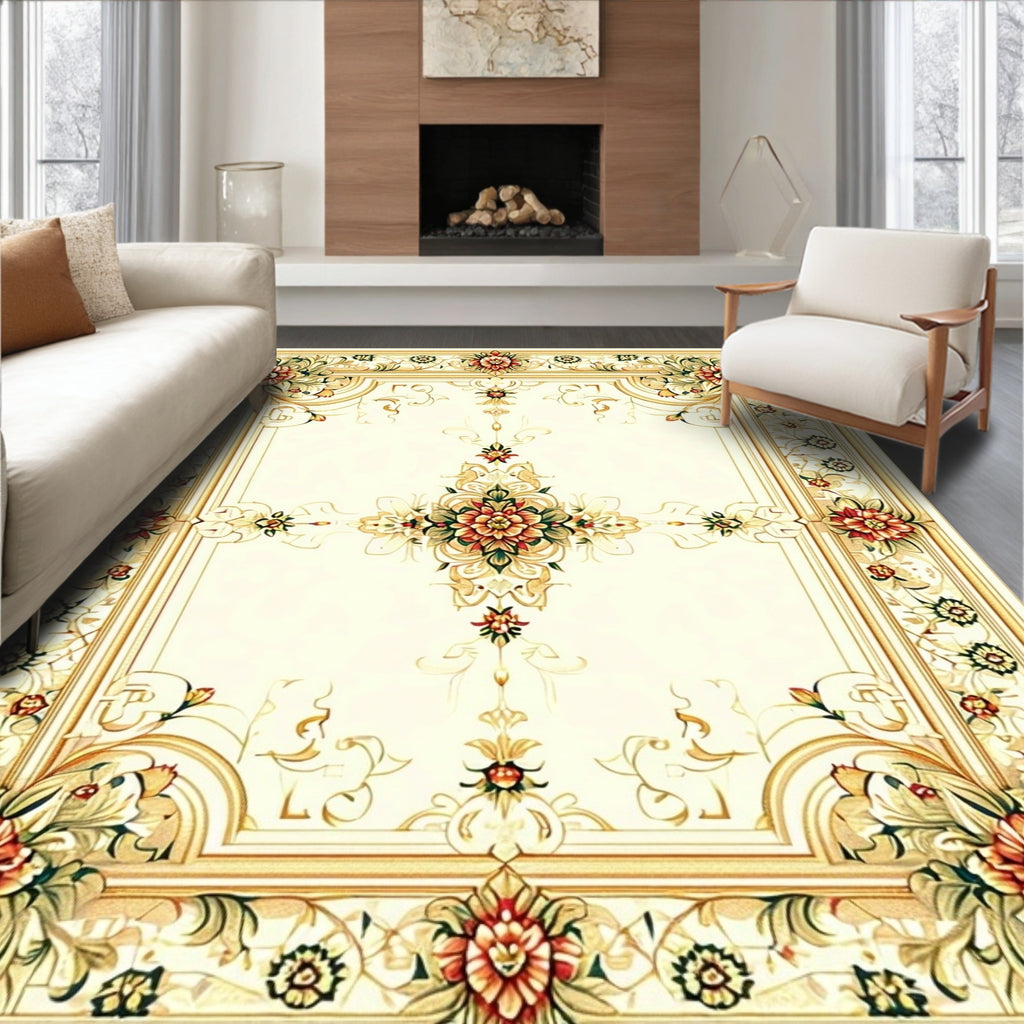 Gold Floral Medallion Intricate Rug