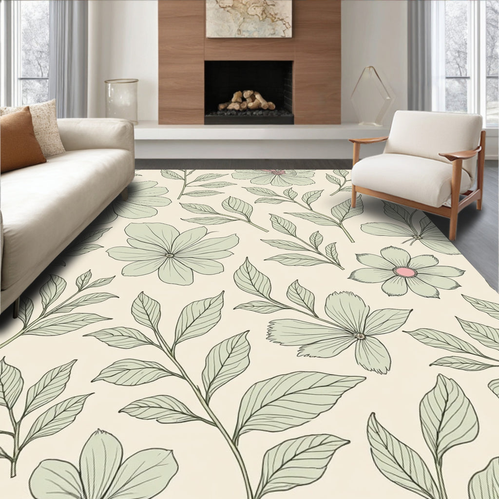 Serene Floral Botanical Print Design Rug