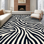 Bold Black and Cream Abstract Stripes Rug