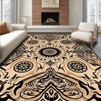 Black Beige Ornate Floral Pattern Rug