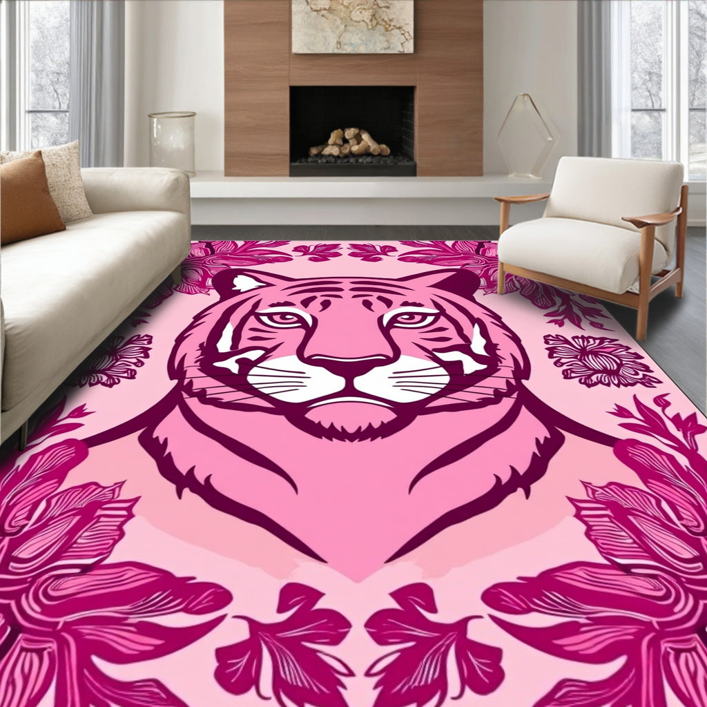 Pink Tiger Floral Bold Pattern Rug