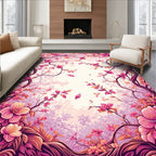 Pink Floral Branch Pattern Design Rug