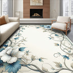 Elegant Blue White Floral Scroll Rug