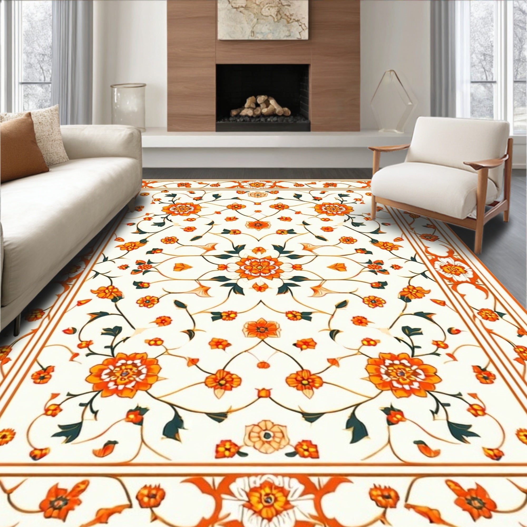 Intricate Floral Garden Pattern Rug