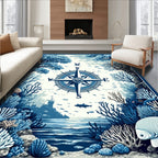 Nautical Compass Coral Reefscape Design Rug