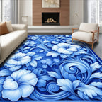 Majestic Blue Floral Scroll Pattern Rug
