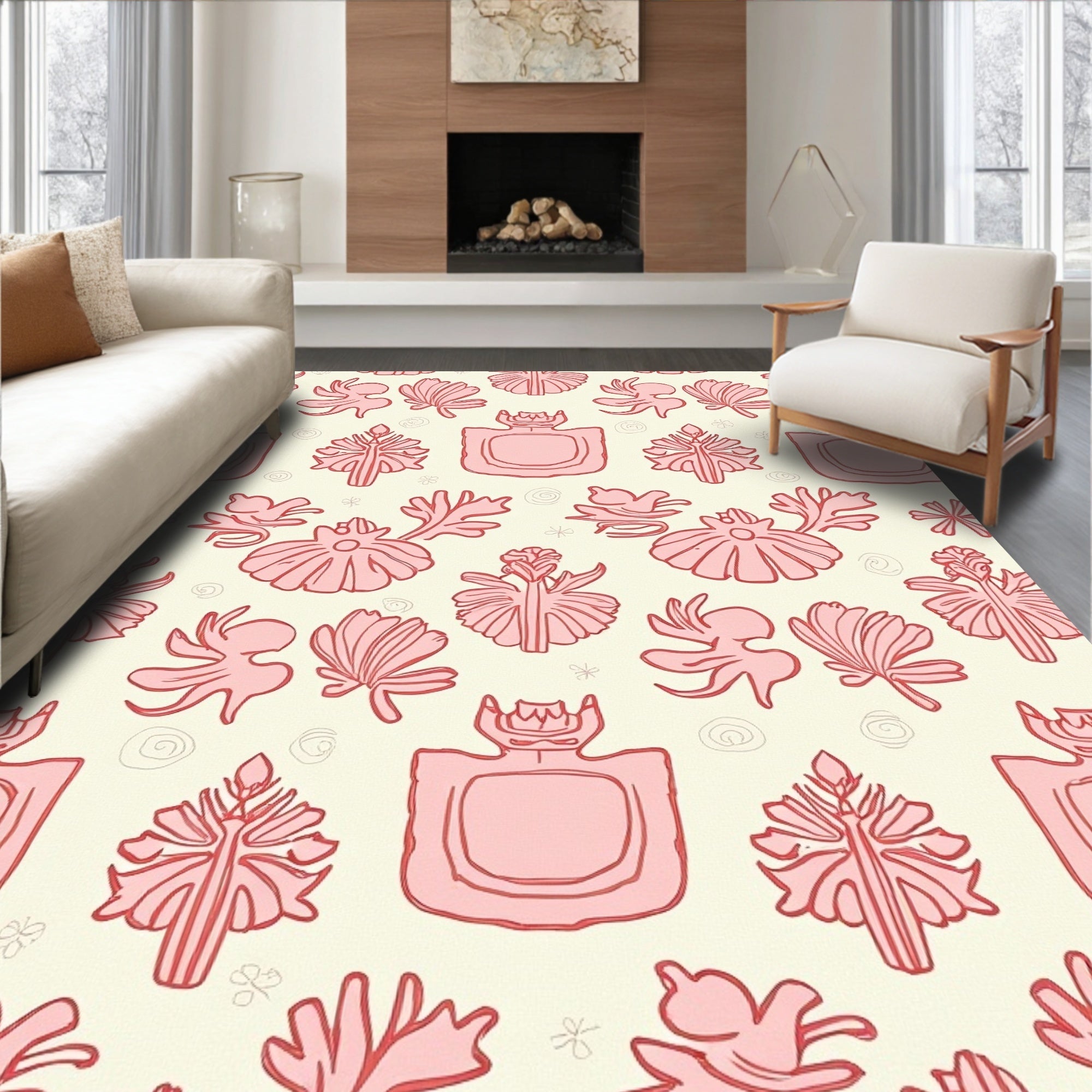 French Perfume Bottle Botanical Pattern Rug