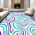 Vibrant Swirls Aqua Purple Cream Rug