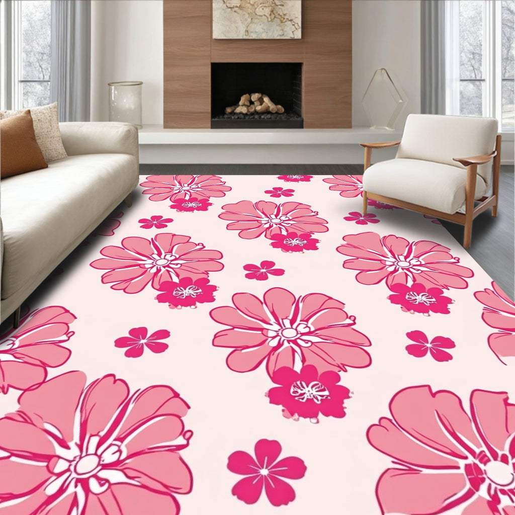 Pink Large Floral Pattern Rug