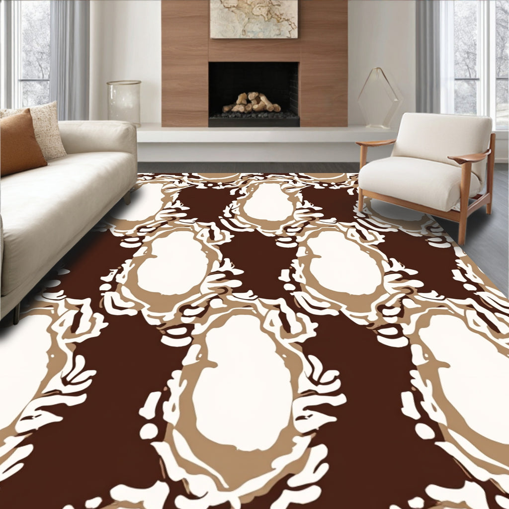 Ornate Brown Cream Abstract Pattern Rug