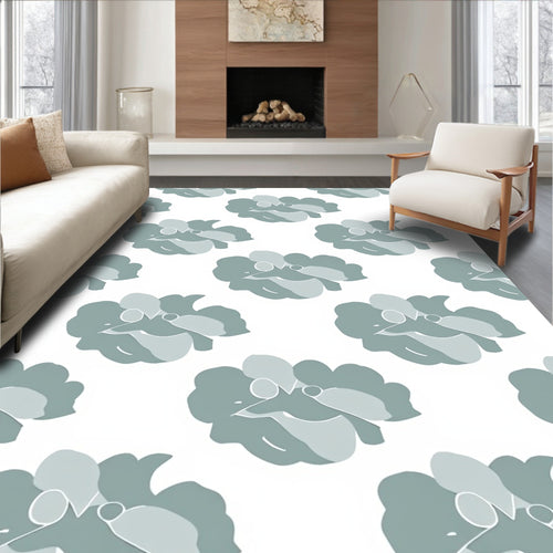Abstract Floral Patterned Soft Grey Rug