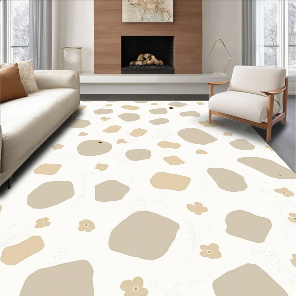 Neutral Terrazzo And Flower Pattern Rug