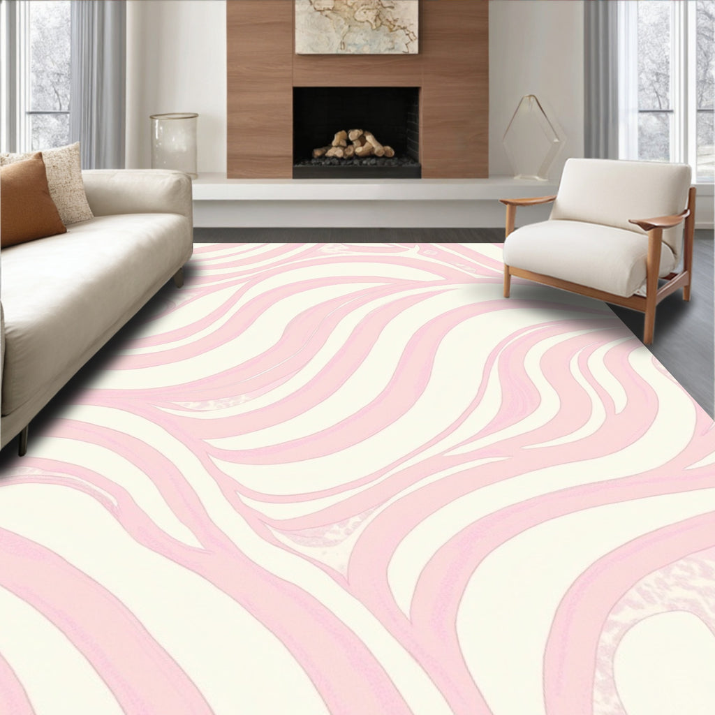 Soft Pink Wavy Swirl Abstract Rug
