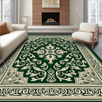 Emerald Ivory Floral Scroll Border Rug
