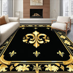 Regal Gold Fleur-de-lis Black Floral Rug