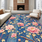 Pink Peony Floral Vine Pattern Rug