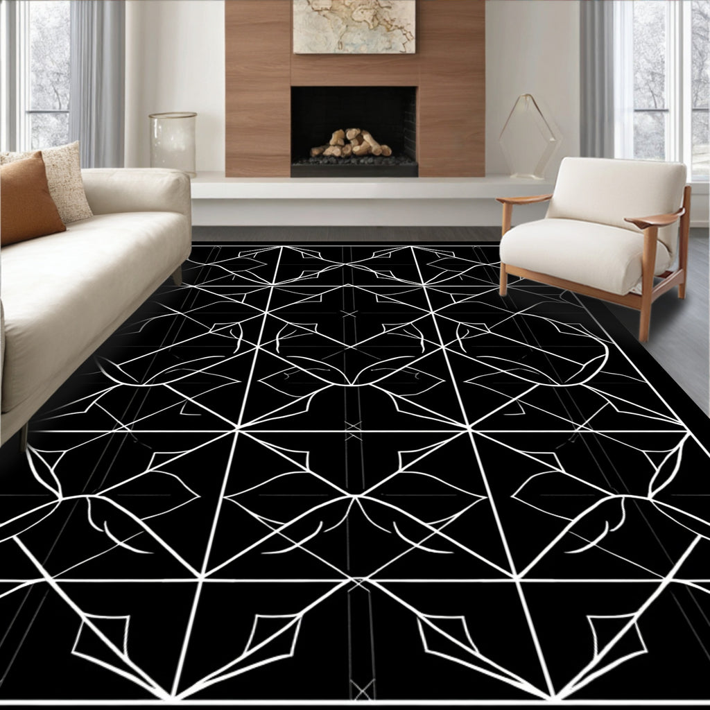 Monochromatic Geometric Symmetry Pattern Rug