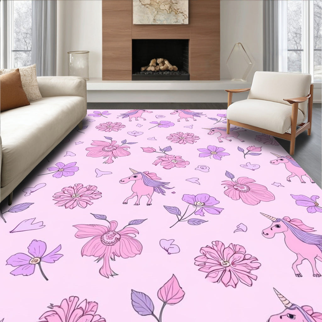 Whimsical Unicorn Floral Pattern Rug