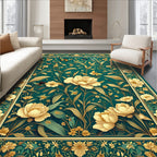 Elegant Teal Floral Butterfly Meadow Rug
