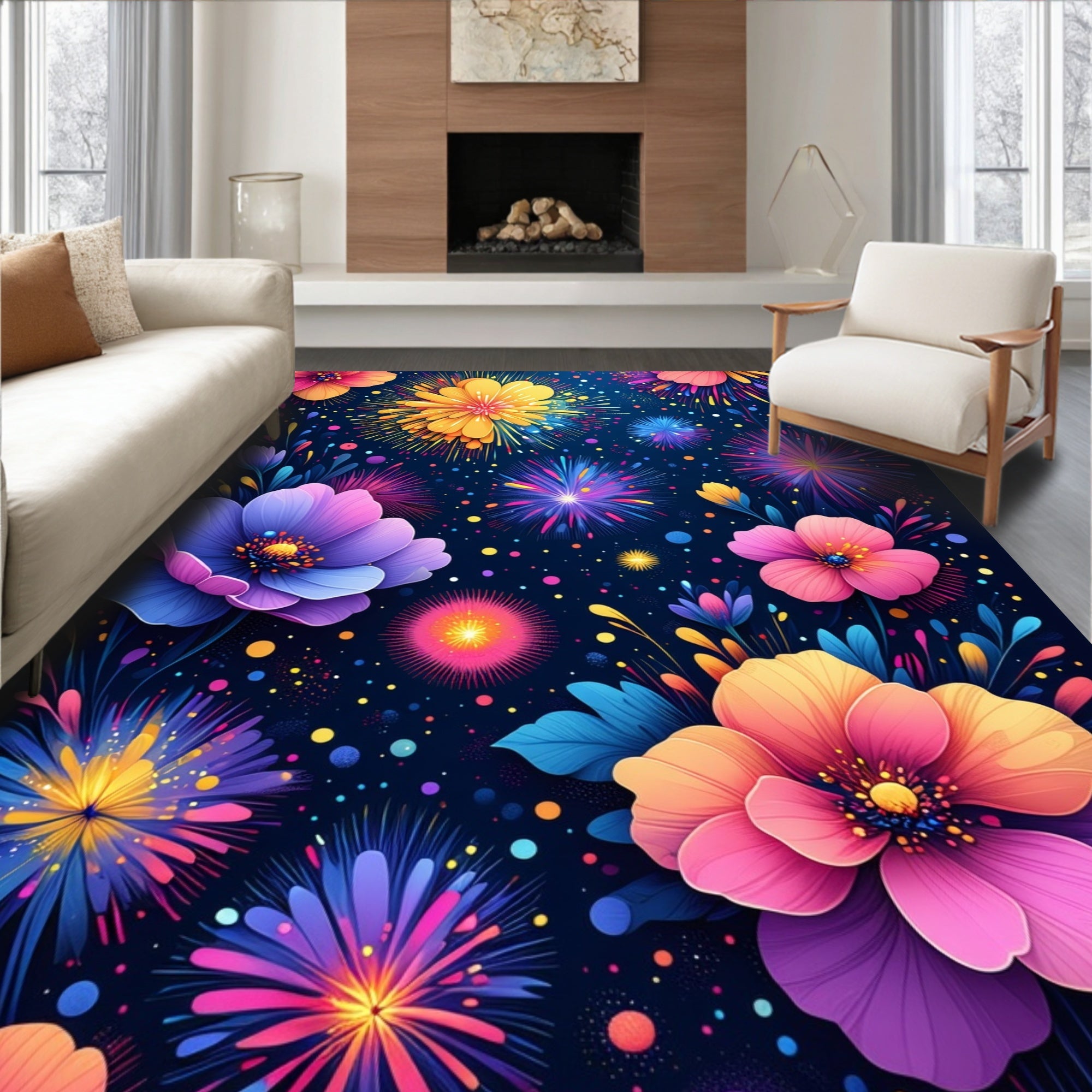 Vibrant Floral Firework Pattern Rug