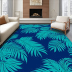 Tropical Teal Leaf Pattern Rug