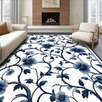 Blue Botanical Vine Floral Pattern Rug