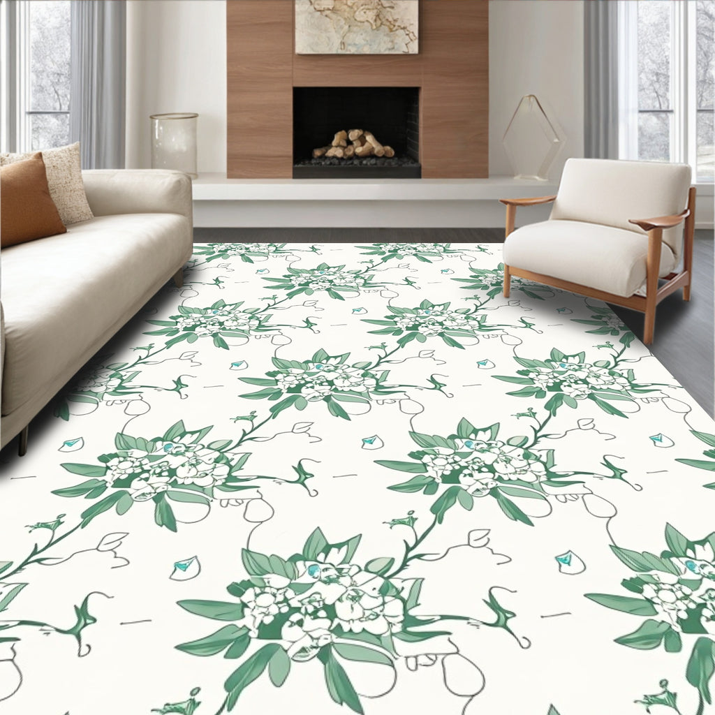 Delicate Floral Vines Botanical Design Rug