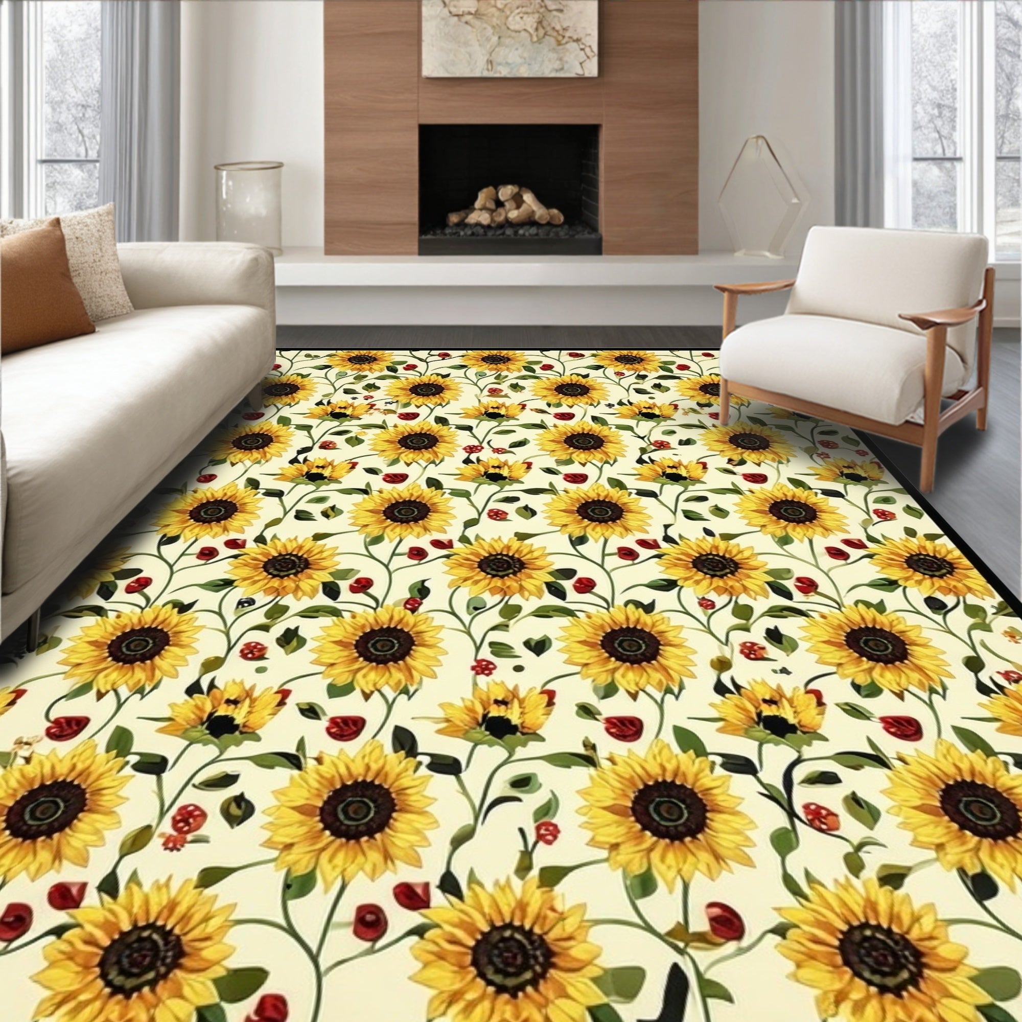 Golden Sunflower Vine Botanical Design Rug