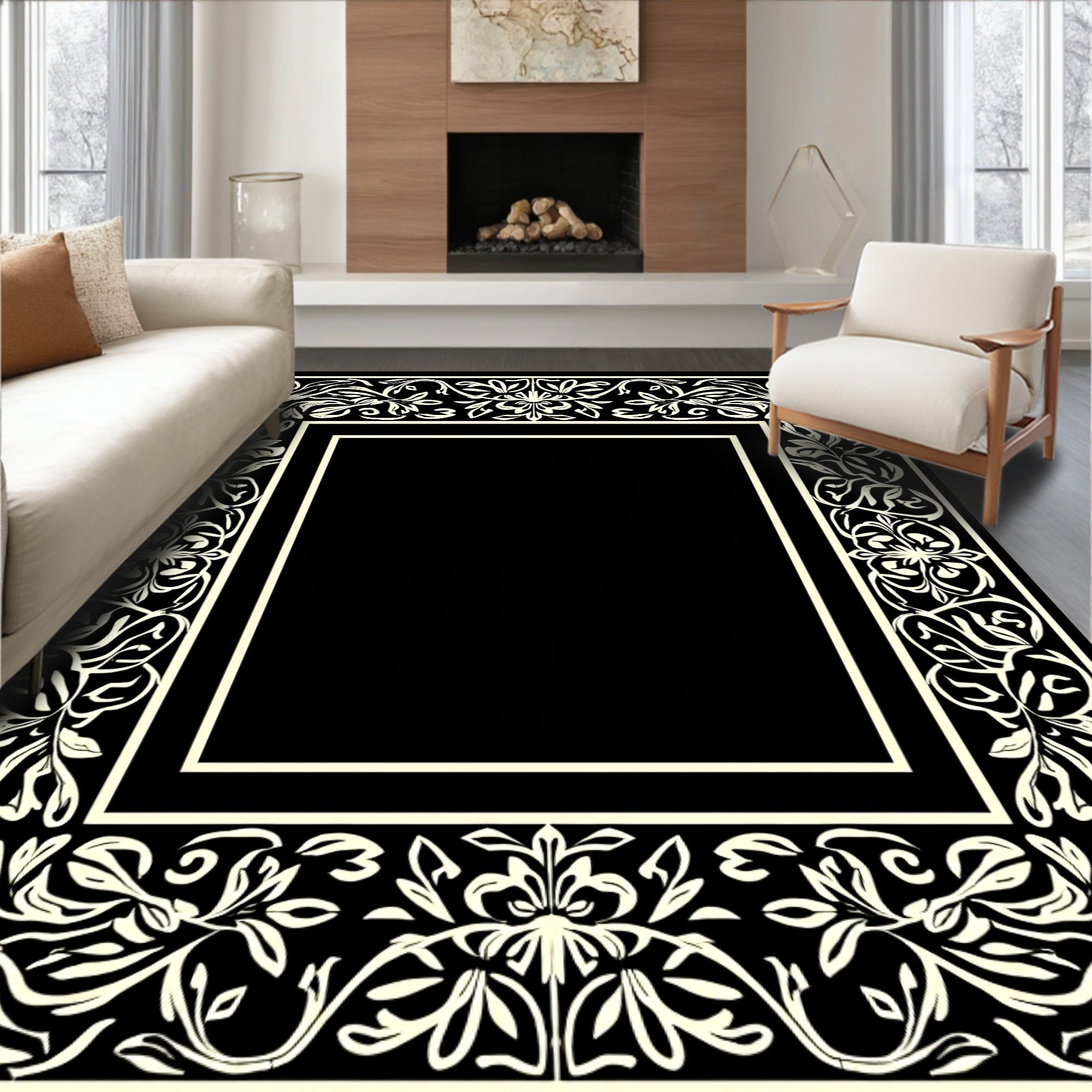 Cream Floral Scroll Vintage Pattern Rug