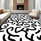 Bold Black Wavy Line Pattern Rug