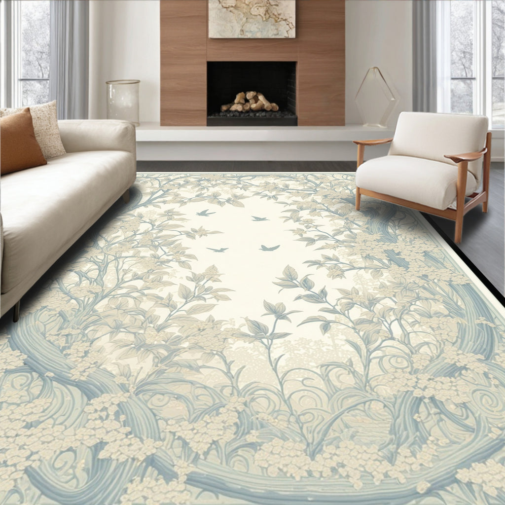 Verdant Woodland Birds Pattern Rug
