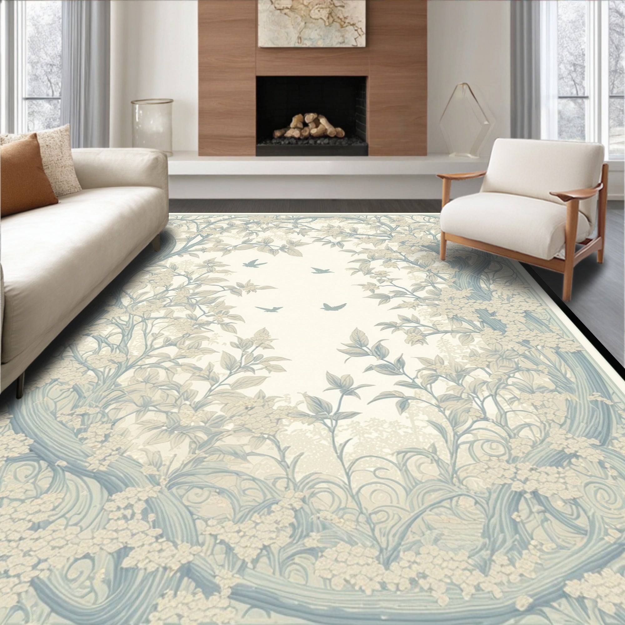 Verdant Woodland Birds Pattern Rug