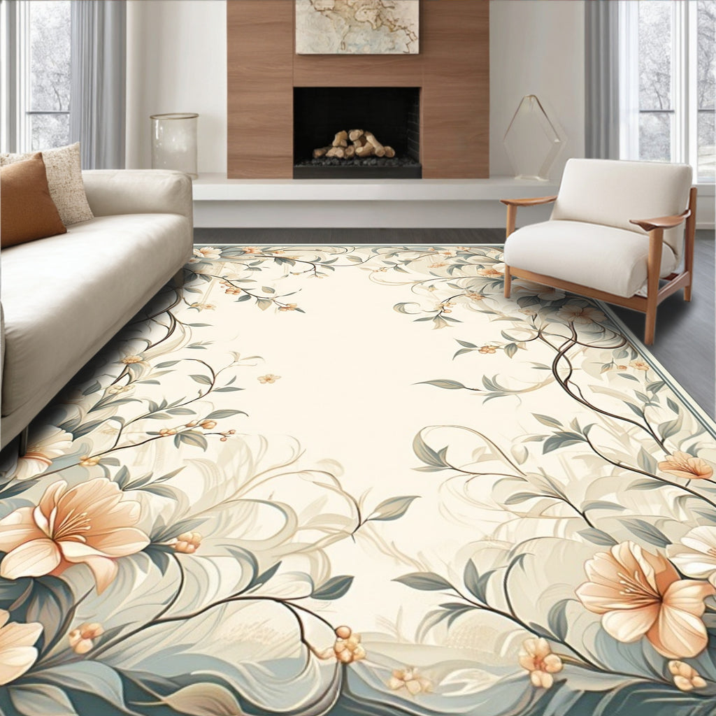 Elegant Floral Vines Border Design Rug